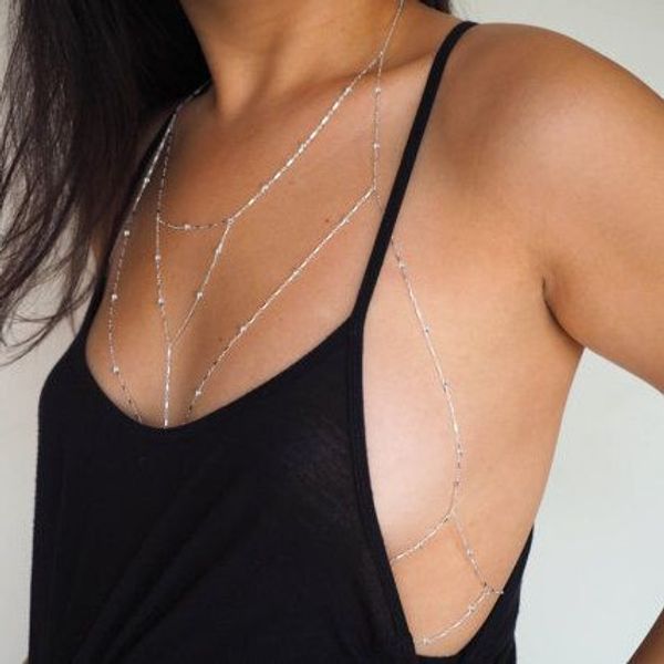 

belly chains vintage style copper bead chain chest body d1110 220930, Silver