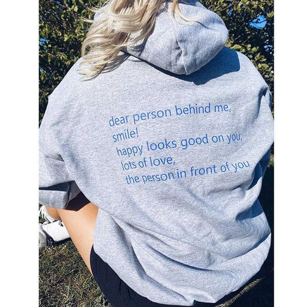 

women's hoodies sweatshirts dear person behind me smile happy looks good on you hoody aesthetic women jumper motivational positivity ho, Black