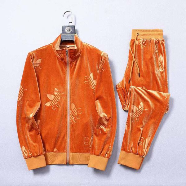 

22ss Men's Tracksuit Brand Designer Men's Sports Suit Two-Piece Long-Sleeved Zipper Letter Printing Embroidery Fashion Casual Men'ss Two-Pieces Suits, Orange