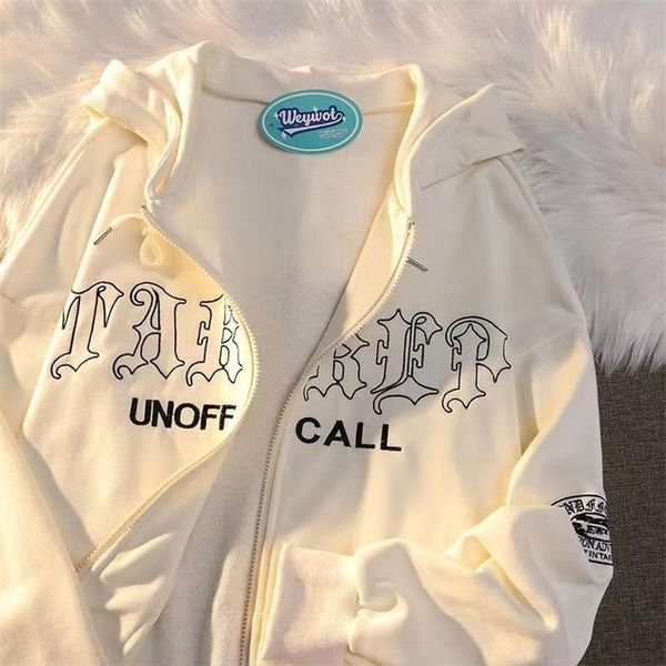 

women's hoodies sweatshirts letter embroidery zipper hoodies women retro street style sweatshirt loose punk streetwear 220930, Black