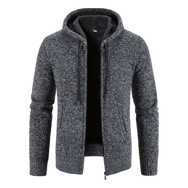 

winter warm mens cardigan new hooded zipper sweaters men fleece slim fit solid knitted sweater male thicken outwear coat clothes, White;black