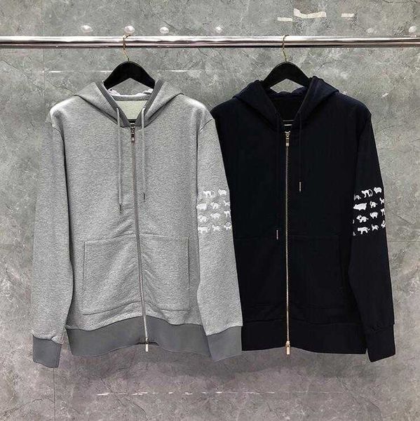 

2022 fashion tb thom brand hooded clothing spring autumn cotton men sweatshirts hoodies animal embroidery casual sportswear coat, Black