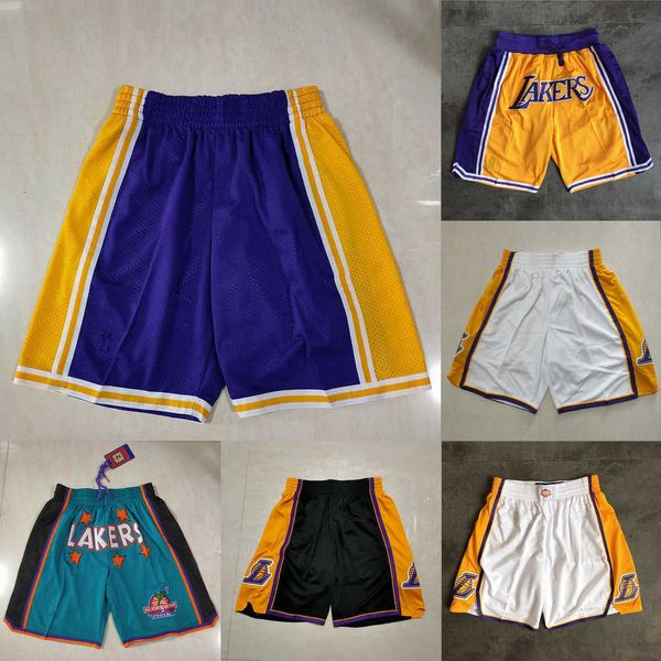 

los angeles''lakers''men throwback basketball shorts pocket red black