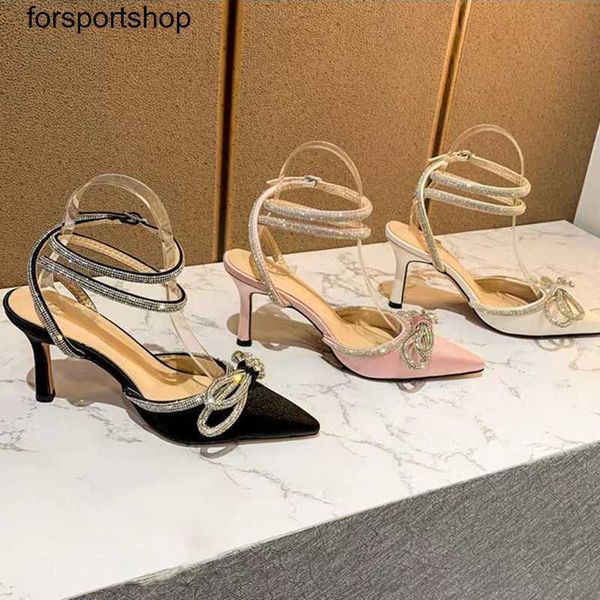 

luxury designer sandals rhinestone bow high heel shoes women new model pointy headband fairy style thin heel wrapped slippers, Black