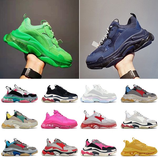 

original mens women 17fw triple s flay shoes designer platform vintage clear sole black white beige pink green navy old dad paris og sneaker