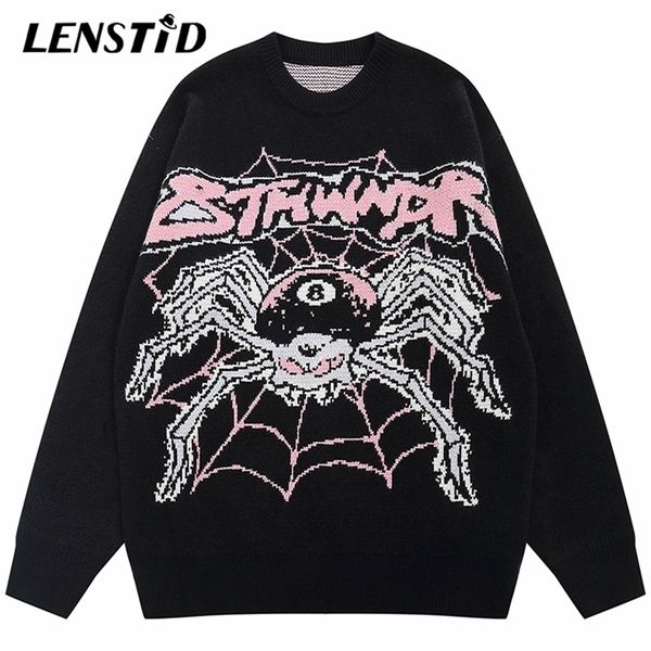 

men's sweaters lenstid autumn men knitted jumper hip hop evil spider graphic letter streetwear harajuku casual knit pullovers hipster 2, White;black
