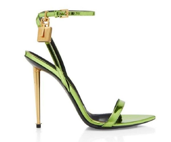 

yysl 23s elegant brand women shoes padlock pointy naked sandals shoes hardware lock and key woman metal stiletto heel party dress wedding eu, Black