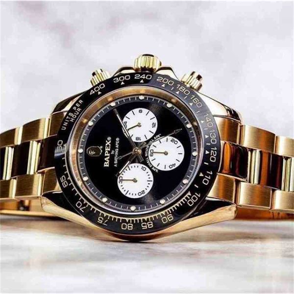 

luxury fashion designer watches diver watch bapex tide brand type 4 head timing lux hip hop trend cold black gold fine steel diamond inlaid, Slivery;brown