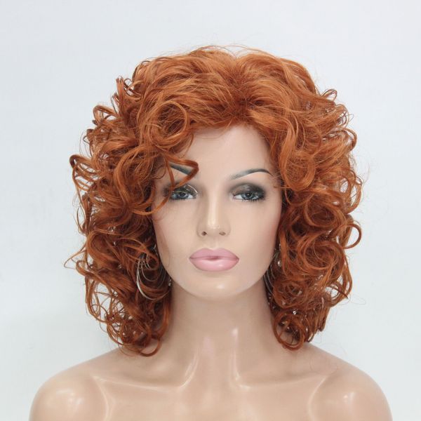 

new fashion 40cm length orange brown curly synthetic hair women's full wig, Black