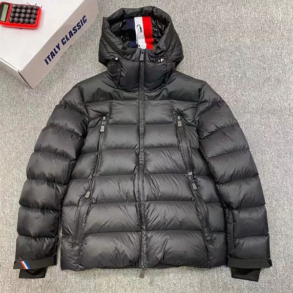 

ski down jacket for men black winter coat hooded designer warm pocket parka two-way zipper