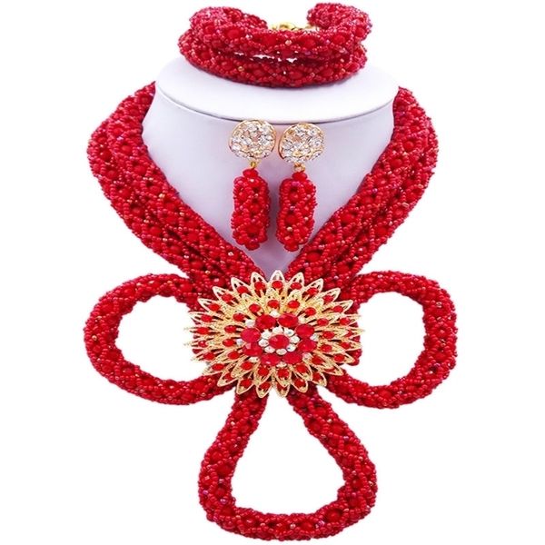 

wedding jewelry sets aczuv opaque red african set nigerian beaded necklace bridal party bzhx 004 220929, Slivery;golden