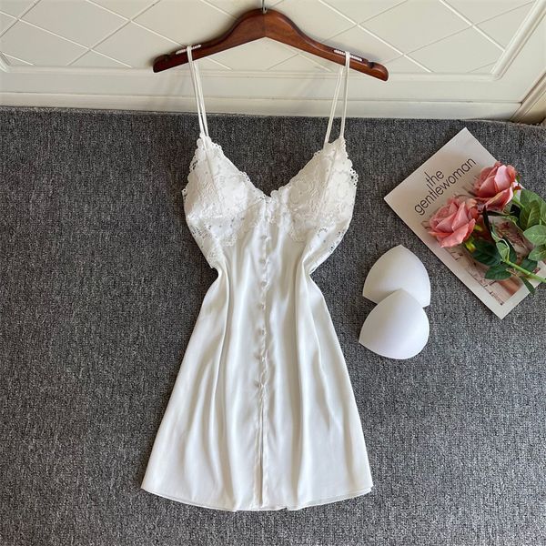 

pyjamas sleeveless strap nightgowns summer womens lace lingerie nightdress satin v neck nighty gown lounge sleep dress sleepwear 220930, Red;black