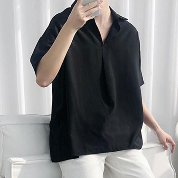 

men's casual shirts spring men's clothing shirt lapel youth short sleeve loose slim male t-shirt for summer basic 2xlmen's me, White;black