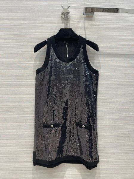 

designer dress 2022 summer autumn o neck sequins brand same style dress milan runway sundress 0512-03, Black