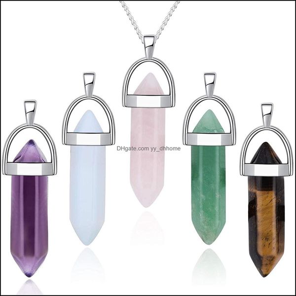 

pendant necklaces pendants jewelry hexagonal prism necklace natural stone opal turquoises quartz healing re dh4bt, Silver