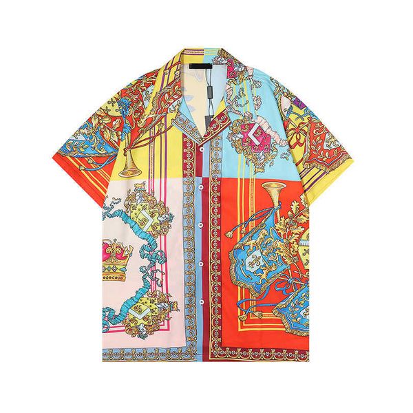 

22ss designer mens button up shirts print bowling hawaii floral casual slim fit short sleeve dress hawaiian t-shirt 97gv, White;black