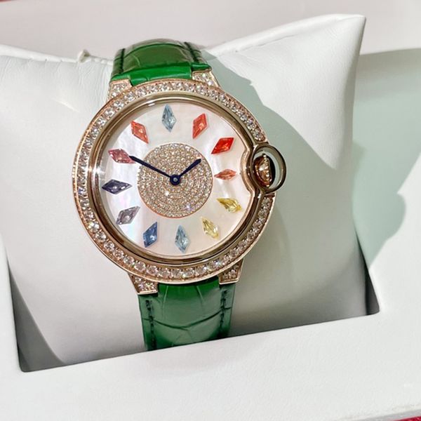 

rainbow diamond women watch quartz movement watches 36mm lady wristwatch sapphire montre de luxe, Slivery;brown
