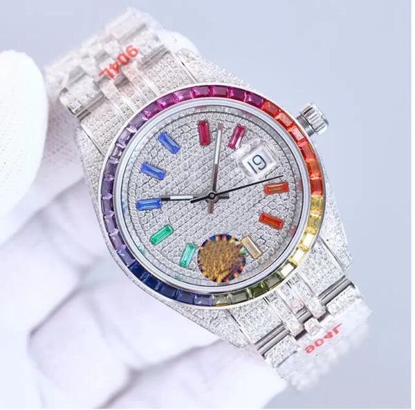 

wristwatch set classic diamond mens watch automatic mechanical watch stainls steel strap 41mm high-definition real swaterproof d, Slivery;brown