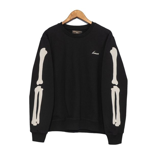 

casual flocking bone pattern tshirt men sweatshirt hoodie japanese korean streetwear o-neck men sweatshirt sudadera hombre 220811, Black