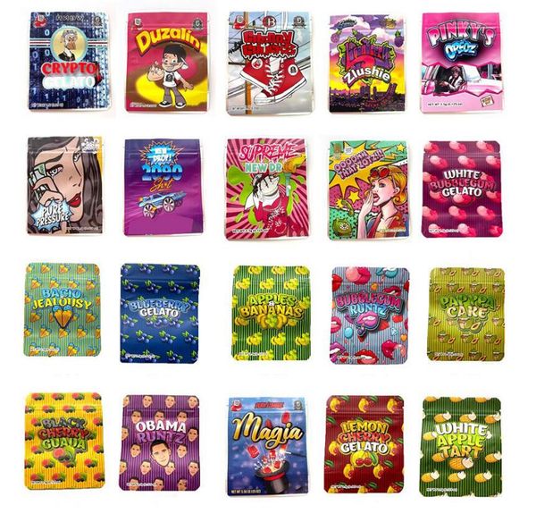 

3.5g backpack boyz child proof zip lock bag matte printing self sealing blue white gelato berries cherry kush mint package edibles packaging