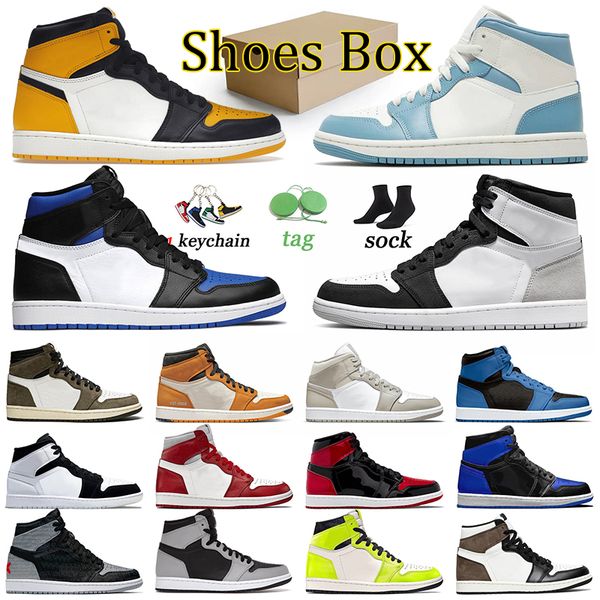 

comfortable 1s 1 men women jumpman basketball shoes newstalgia mid university blue element light curry college grey yellow toe sneakers spor, White;red