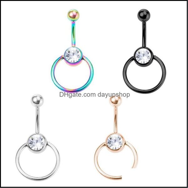 

navel bell button rings body jewelry 4pcs/lots stainless steel czech drill round puncture ornament dhnjr, Silver