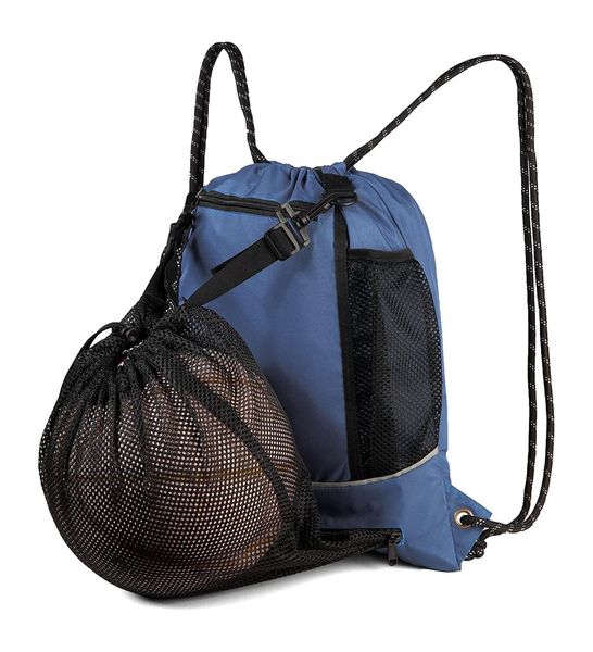 

drawstring backpack gym sport bag hidden ball string workout water bottle holder and two zipper pockets cinch sackpack for basketball soccer