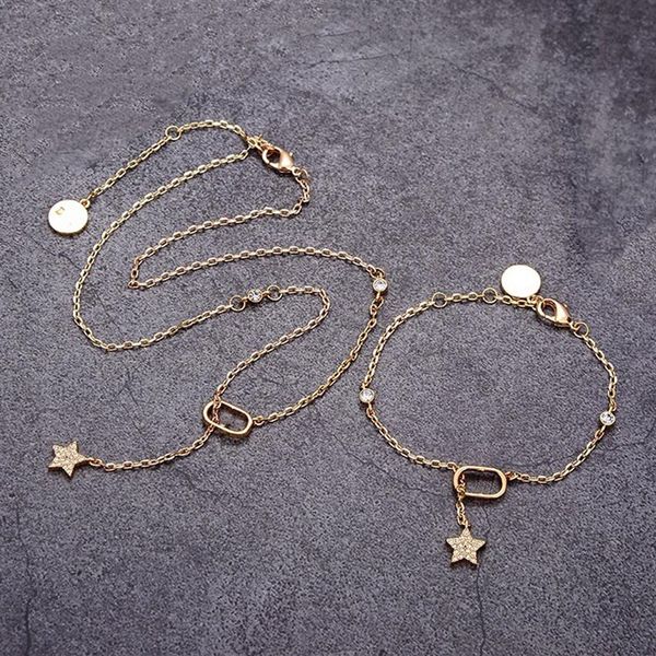 

luxury designer women bracelet necklaces fashion jewelry sets star pendant with letter stamps brass beads chain for party 267a, Silver