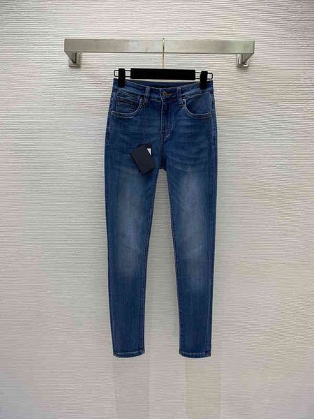 

designer womens colorful letter logo embroidery jeans pr..da blue simple stretch jeans hip lift slim fit ninth trousers luxury women pants d