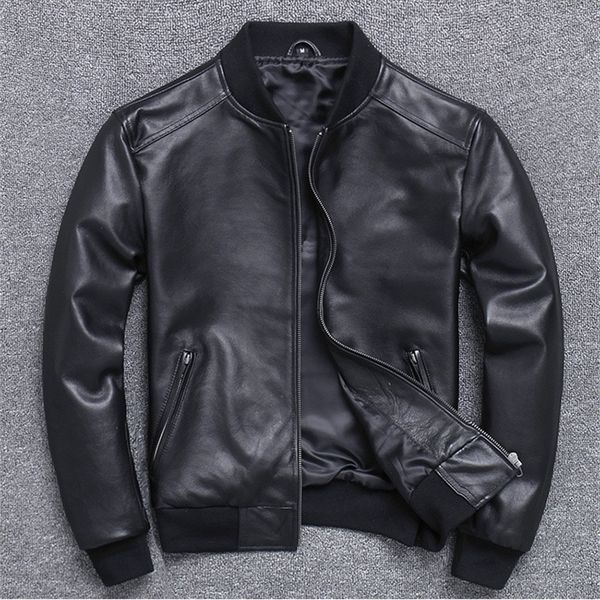 

brand classic man genuine leather coatsheepskin jacket.plus sizecasual bomber pilot cloth 220810, Black;brown