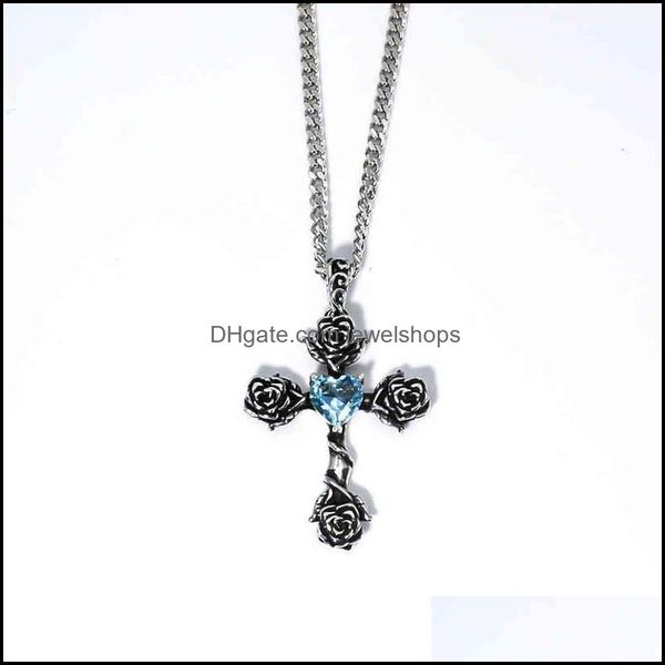 

pendant necklaces pendants jewelry tide brand new rose cross sea salt blue necklace versatile fashion men and wome dh9gk, Silver