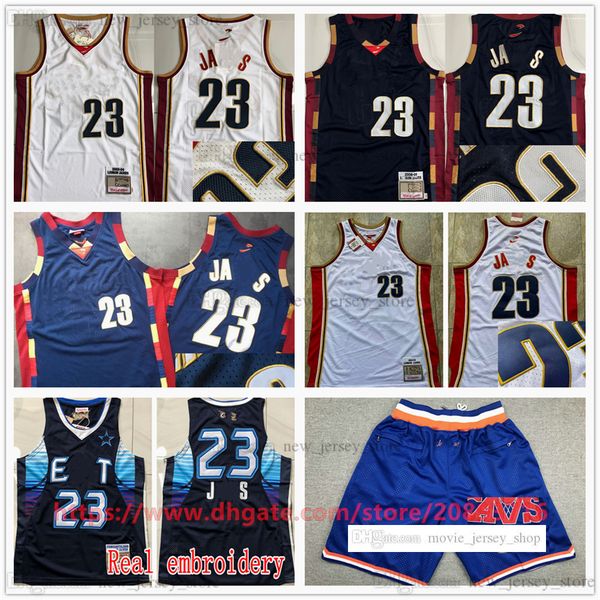 

mitchell ness authentic embroidery basketball 23 james jerseys retro white 2003-04 2008-09 real stitched breathable sport all-star 2009 jers, Black;red