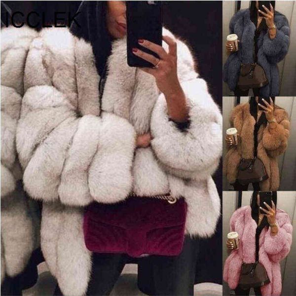 

icclek imitation fur coat women's new autumn and winter fur medium long fur coat t220810, Black