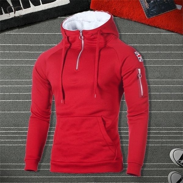 

men hoodies sweatshirts fashion zipper long sleeve hooded hoodie male casual hoody outwear hip hop streetwear solid pullover red 220811, Black