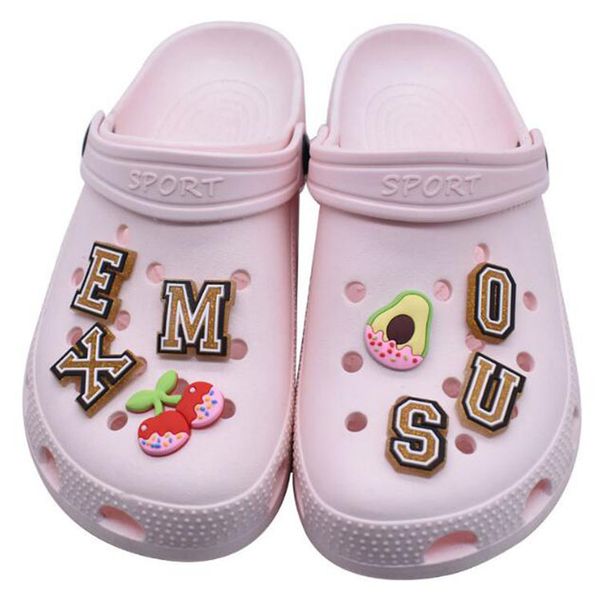 

gold alphabet shoe charms pvc beach garden shoe flower diy shoecharms buckle soft rubber clog wristband decoration, White;pink