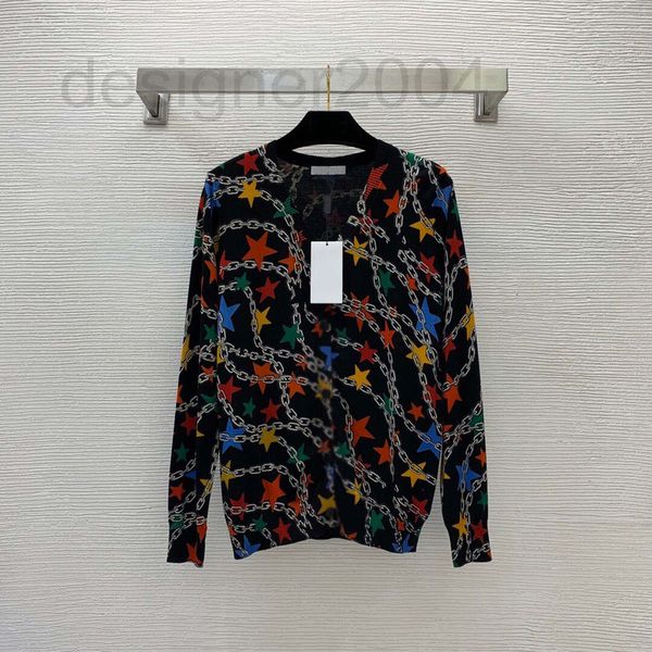 

women's sweaters designer new style woolen sweater color pentagonal star chain printing button v-neck long sleeve knitted cardigan m5rn, White;black
