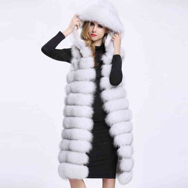 

long hood fur vest women winter faux ry luxury woman fake plus size t220810, Black