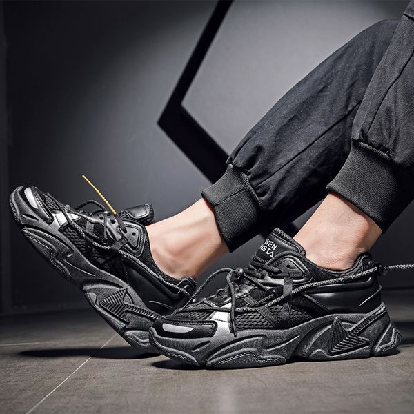 

autumn men s shoes comfortable trend women sneakers male thick bottom walking footwear men chunky chaussures couple 220811, Black