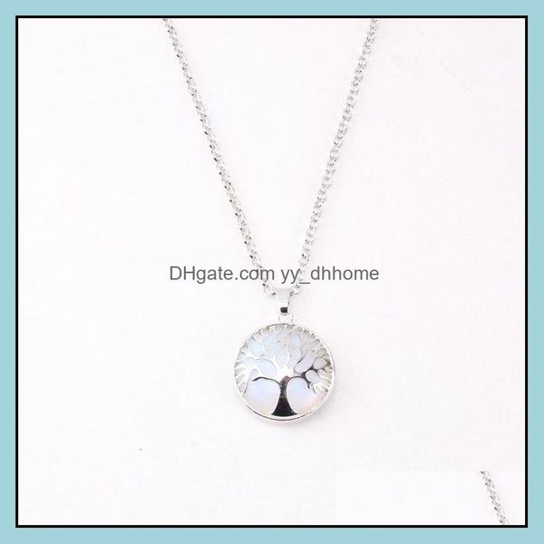 

pendant necklaces pendants jewelry natural stone tree of life opal tigers eye pink quartz crystal chakra reiki dhzxl, Silver