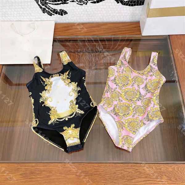 

22ss designer kids one-pieces swimsuit summer print cotton girls fashion swim wear beach bikinis 7 styles children swimwears carto285z, Black