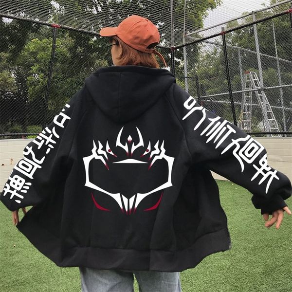 

jujutsu kaisen coat zipper hoodie sweatshirts men women loog sleeve cool ryomen sukuna casual hoodie 220811, Black