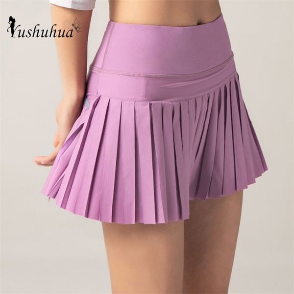 

yushuhua women fitness sports short skirt yoga running shorts breathable sport anti exposure pleated skirt gym sportswear 220811, White;black