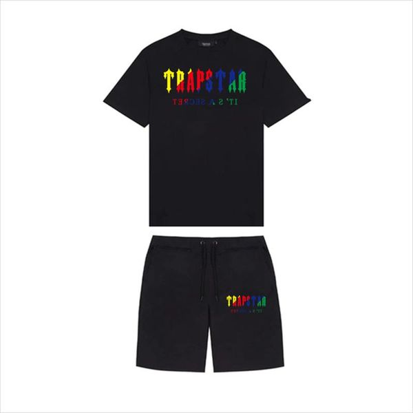 

t-shirts summer trapstar printed cotton men's t-shirt men beach shorts sets streetwear tracksuit men's sportswearmen's to0e, White;black