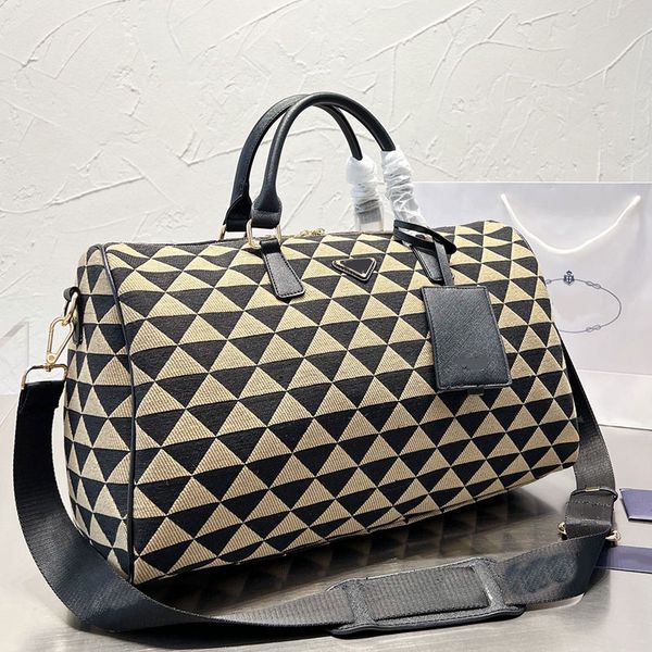 

canvas shopping tote bag symbole crossbody bags women handbag purse geometric triangle letters zipper hardware large capacity duffel bag det
