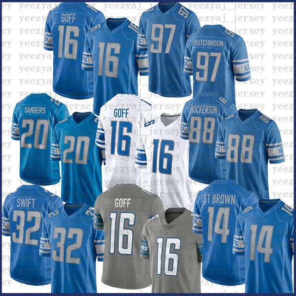 

barry sanders aidan hutchinson football jersey jameson williams t.j. hockenson detroits amon-ra jared goff st. brown d'andre swift trac, Black;red