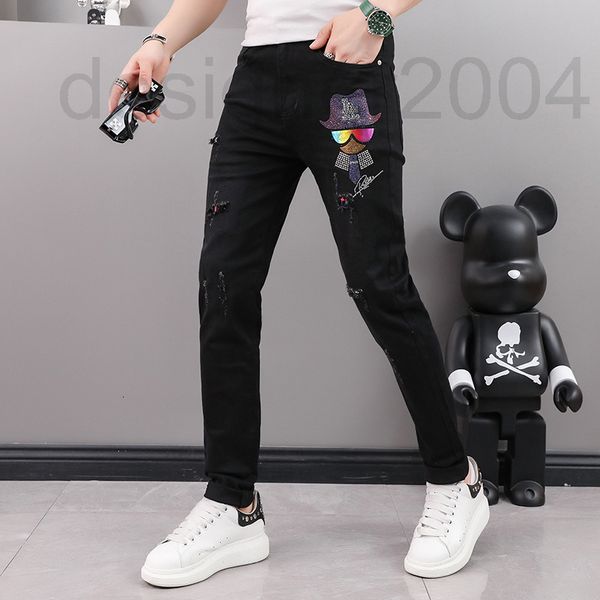 

men's jeans designer fashion brand black diamond jeans men's 2022 spring old foye hole pants trend slim fit versatile g6dd, Blue