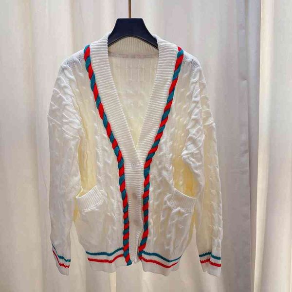 

designer womens sweaters fashion brand fashion brand color collar 3d pattern sweater v-neck cardigan pocket knit jackets luxury women clothi, White;black