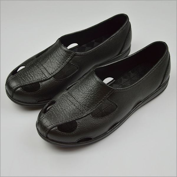 

men leather shoes indoor soft mute flip flops silent couple plush footwear