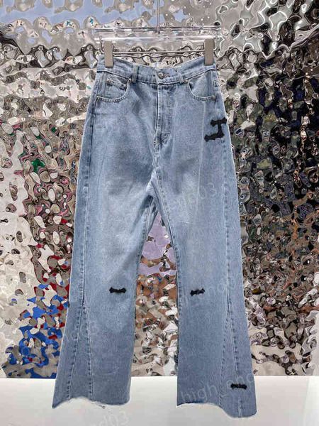 

designer womens printing jeans fashion brand casual loose wide leg jeans casual pants luxury women designer clothing, Blue
