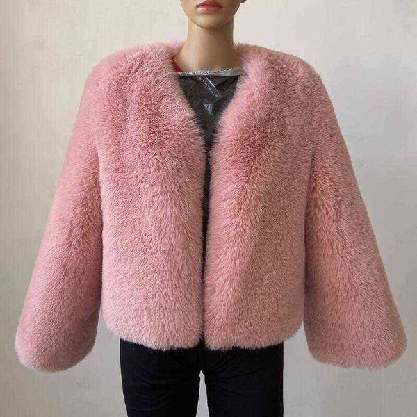 

woman winter coats high simulation fur faux fur coat 2022 natural warm jackets black beige t220811